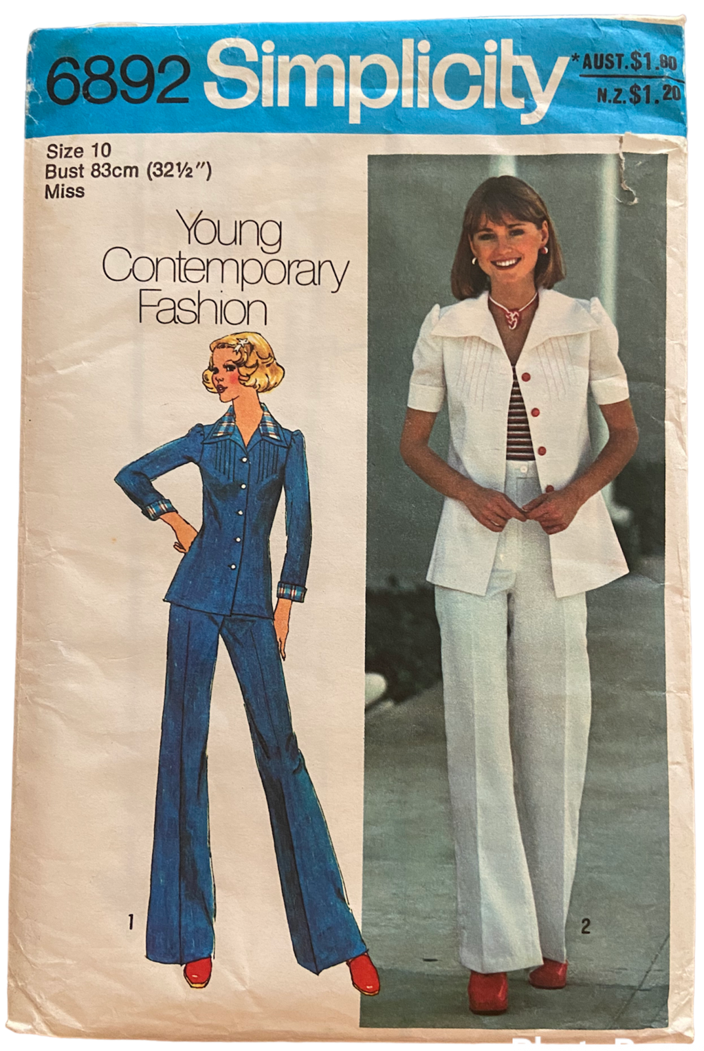 Simplicity 6892 vintage 1970s shirt-jacket and pants pattern. Bust 32.5 inches