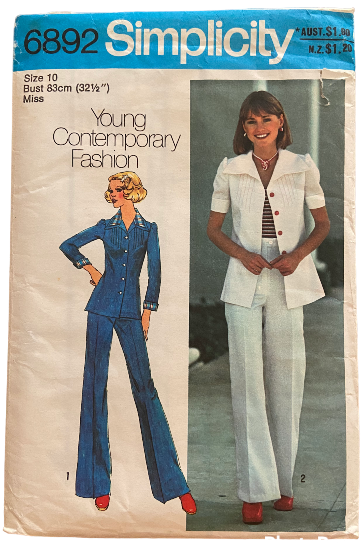 Simplicity 6892 vintage 1970s shirt-jacket and pants pattern. Bust 32.5 inches