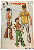 Simplicity 8173 vintage 1960s child's bell bottom pants and shirt sewing pattern. Chest 24 inches inches