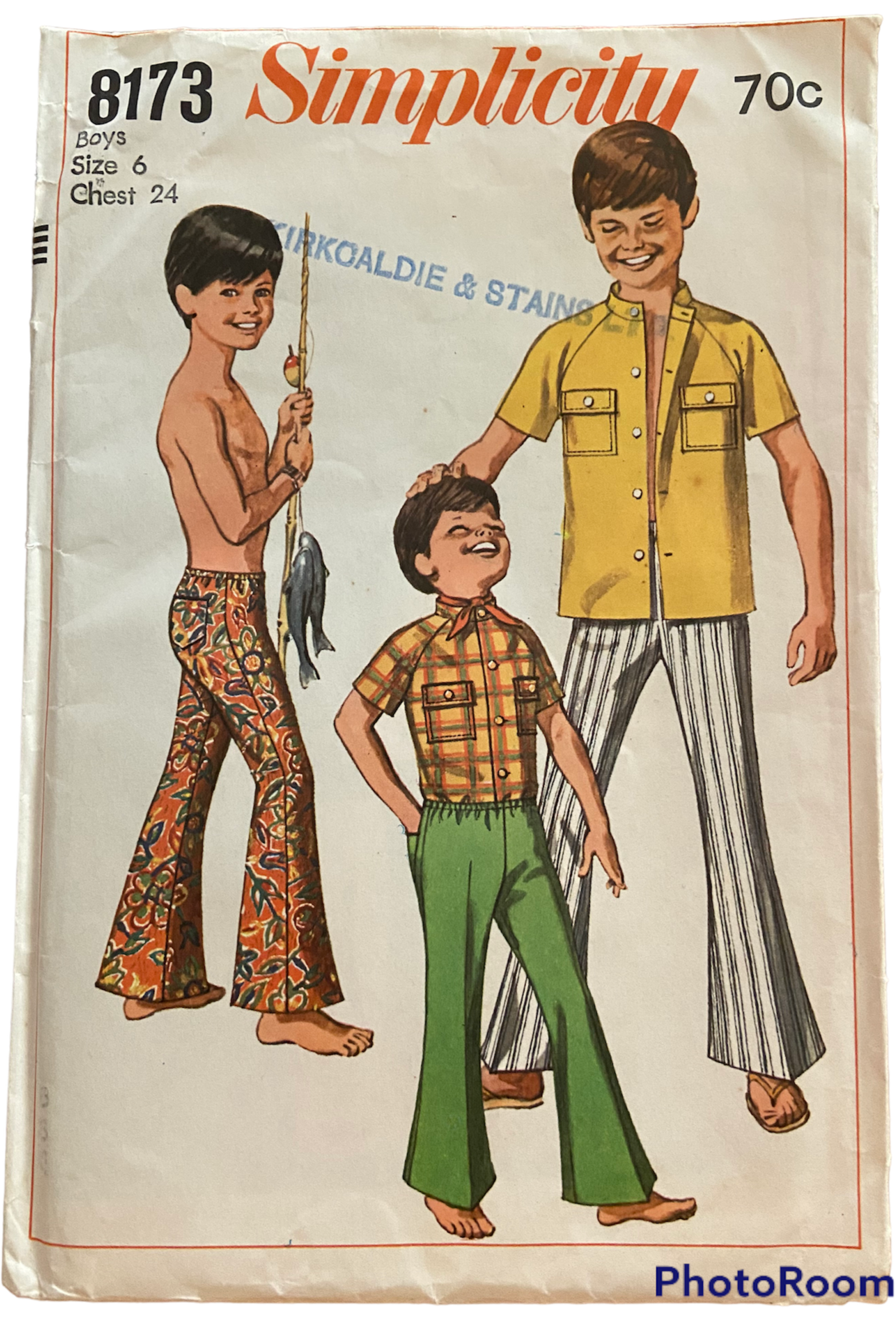 Simplicity 8173 vintage 1960s child's bell bottom pants and shirt sewing pattern. Chest 24 inches inches