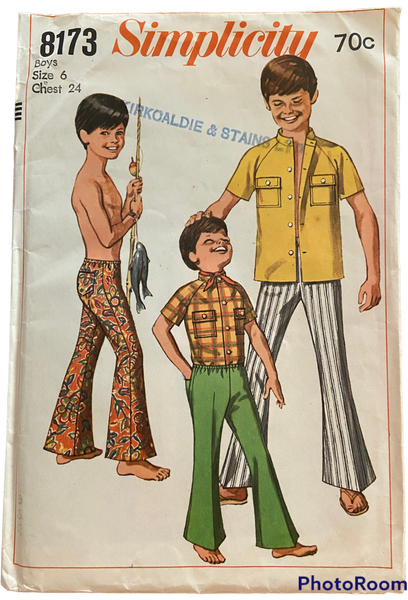 Simplicity 8173 vintage 1960s child's bell bottom pants and shirt sewing pattern. Chest 24 inches inches