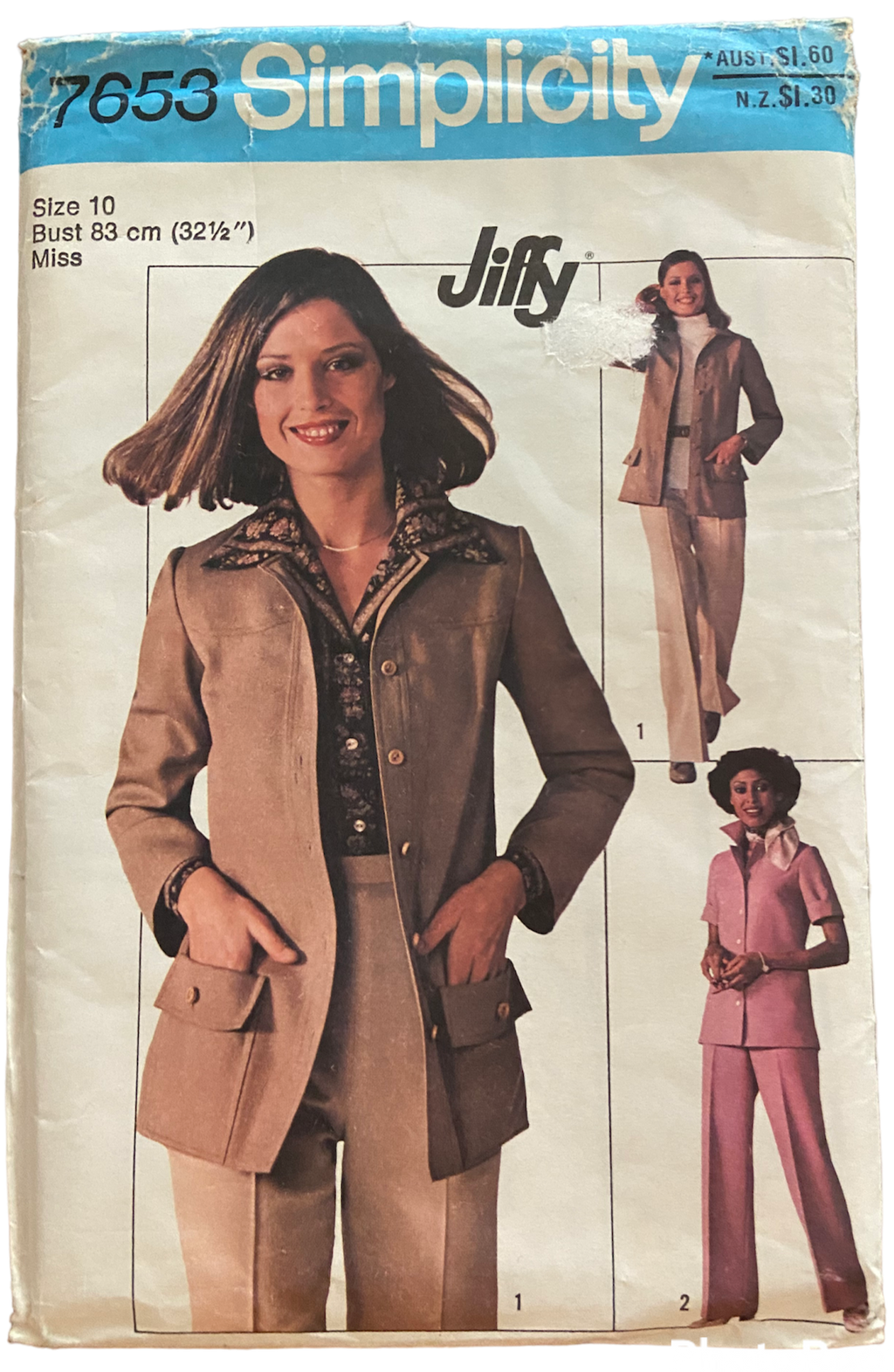 Simplicity 7653 vintage 1970s jiffy top and pants sewing pattern. Bust 32.5 inches