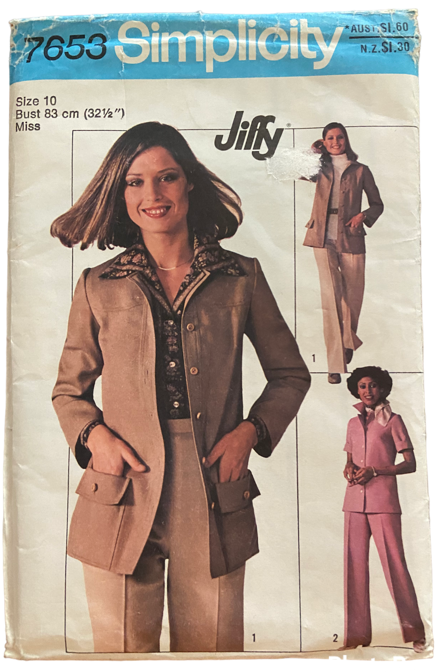 Simplicity 7653 vintage 1970s jiffy top and pants sewing pattern. Bust 32.5 inches
