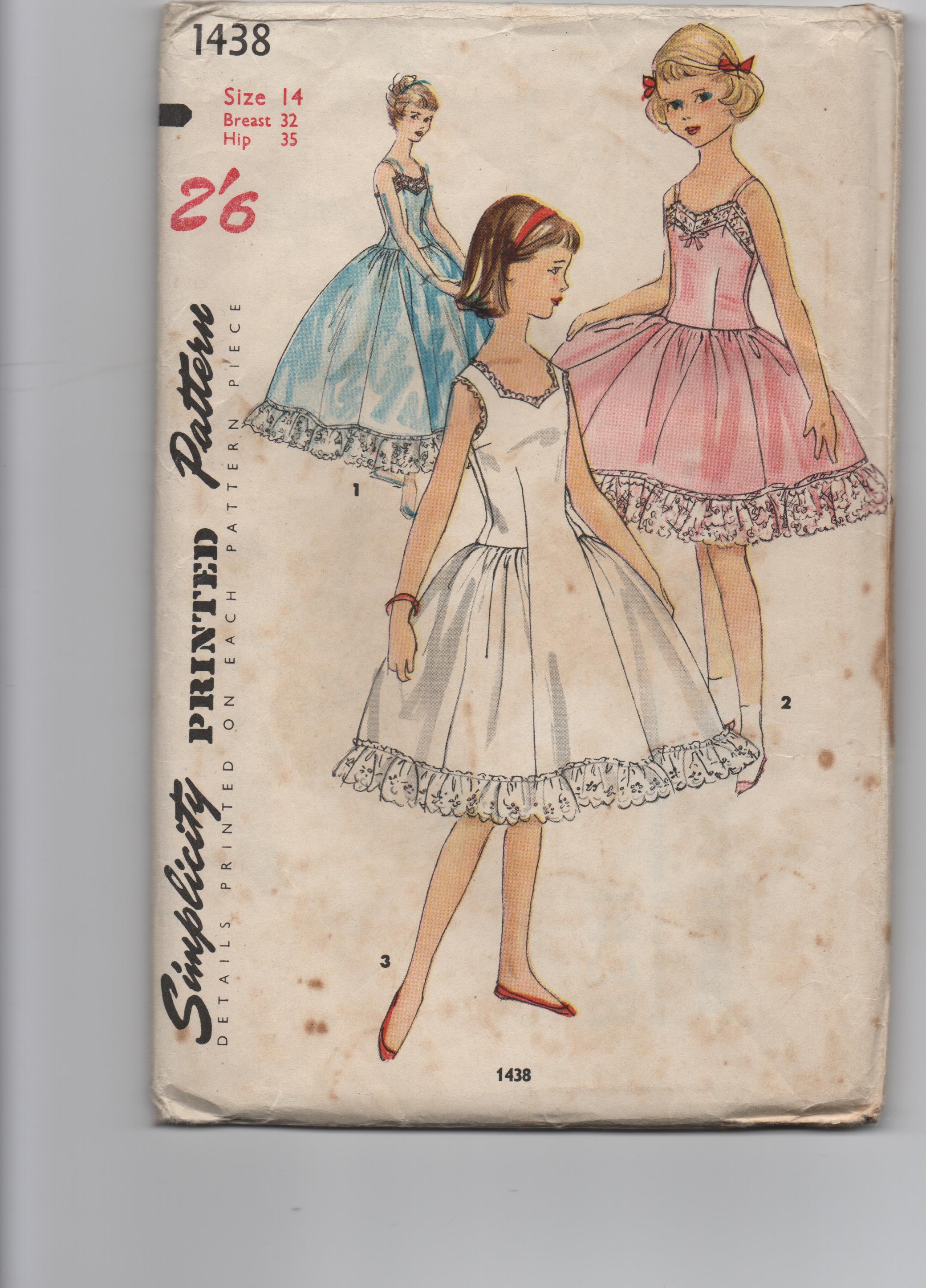 Simplicity 1436 vintage 1950s girl's slip petticoat pattern