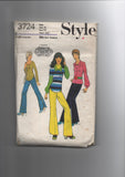 Style 3724. Vintage 1970s pants and top sewing pattern for stretch knits. Bust 34 inches