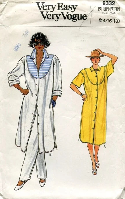 Vintage 1980s Vogue 9332 dress and pants pattern Bust 31.5, 32.5, 34 inches. Wounded bargain.