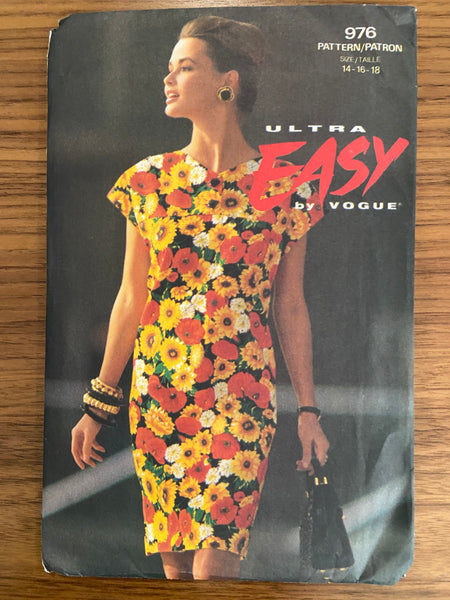 Vogue 976 vintage 1990s dress sewing pattern Bust 36, 38, 40 inches