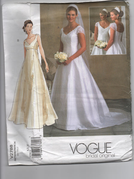 Vogue Pattern 1060 Uncut 6 8 10 Wedding Bridal Gown Dress Victor Costa Puff  Sleeves Roses Train
