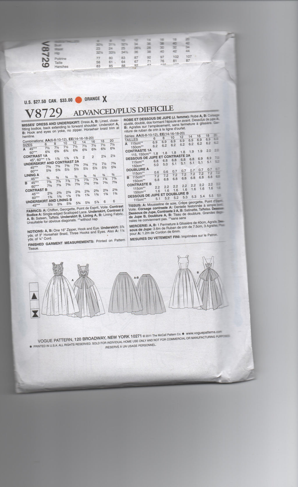 Vogue v8729 reissued vintage 1956 evening dress sewing pattern Bust 36, 38, 40, 42 inches
