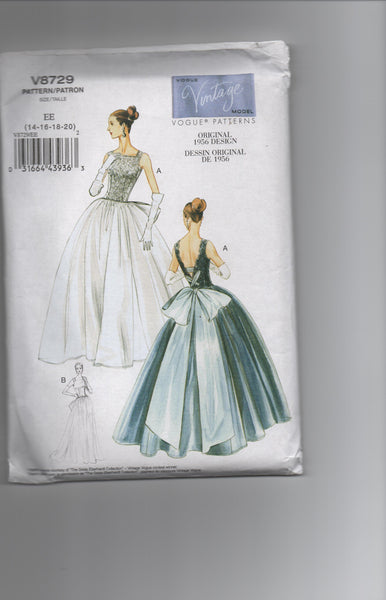 Vogue v8729 reissued vintage 1956 evening dress sewing pattern Bust 36, 38, 40, 42 inches