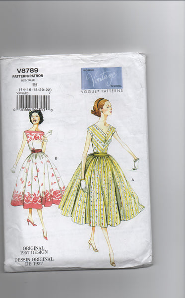 Vogue v8789. Reissued vintage 1957 dress sewing pattern Bust 36, 38, 40, 42, 44 inches