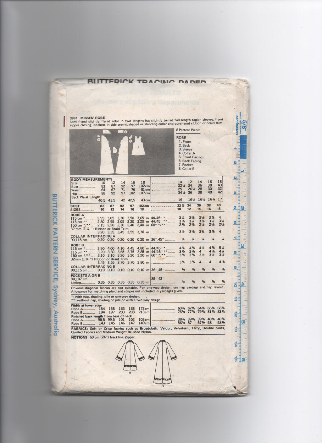 Butterick 3991 vintage 1970s kaftan robe pattern