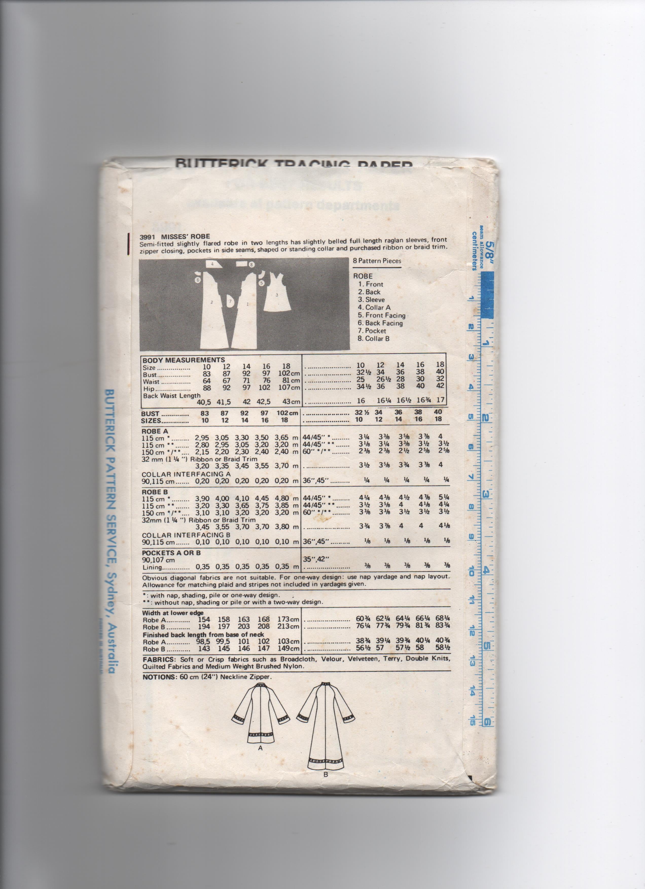 Butterick 3991 vintage 1970s kaftan robe pattern