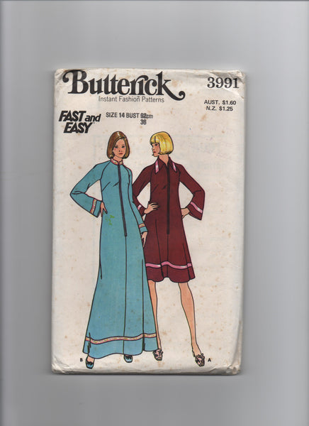 Butterick 3991 vintage 1970s kaftan robe pattern