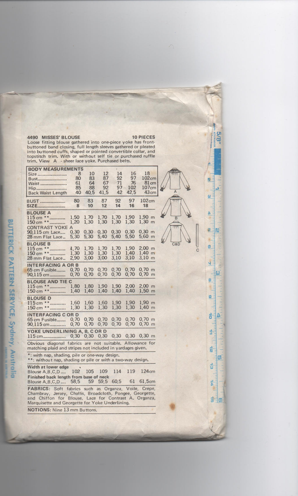 Butterick 4490 vintage 1970s blouse sewing pattern
