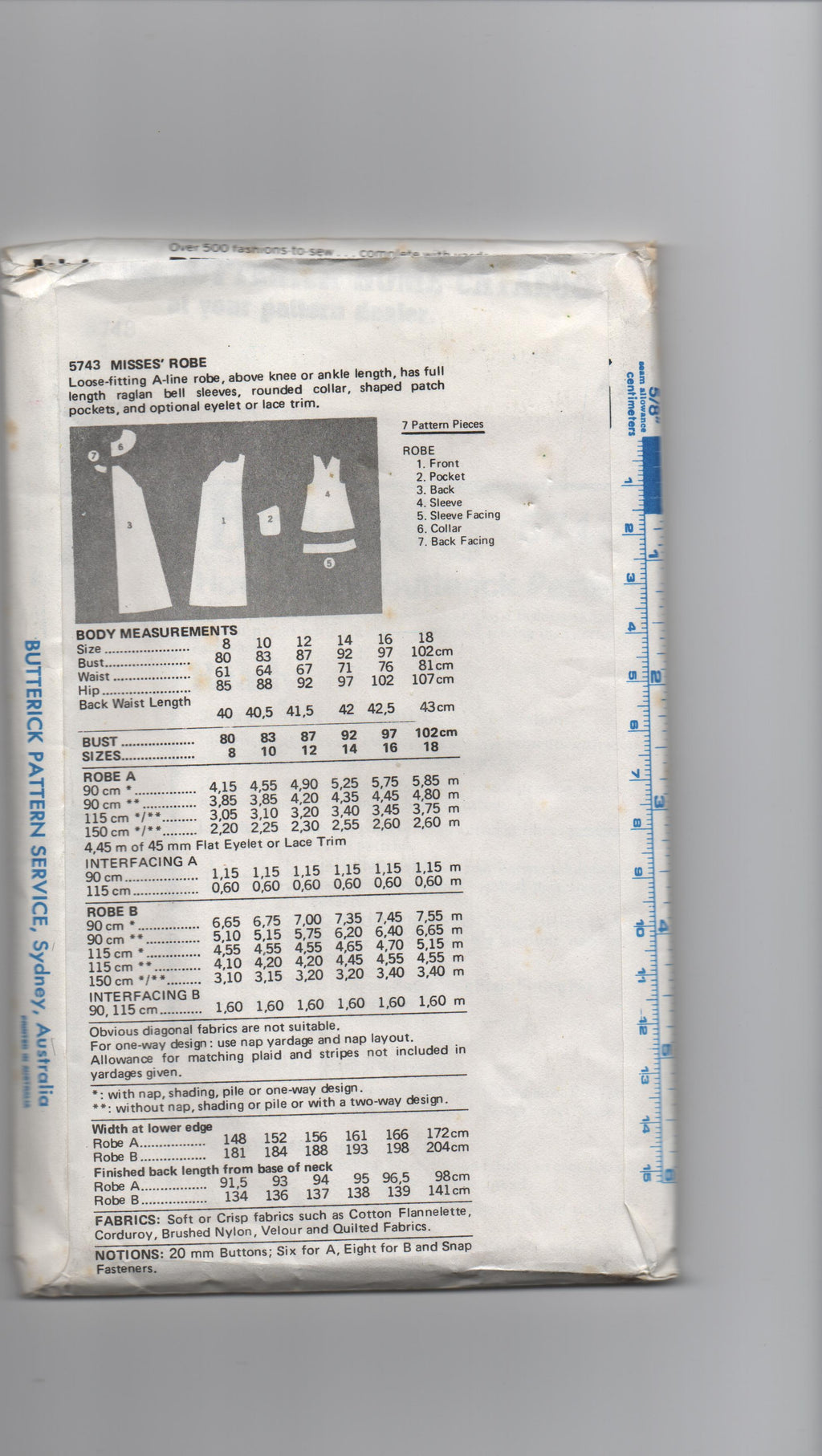 Butterick 5743 vintage 1970s robe dressing gown sewing pattern