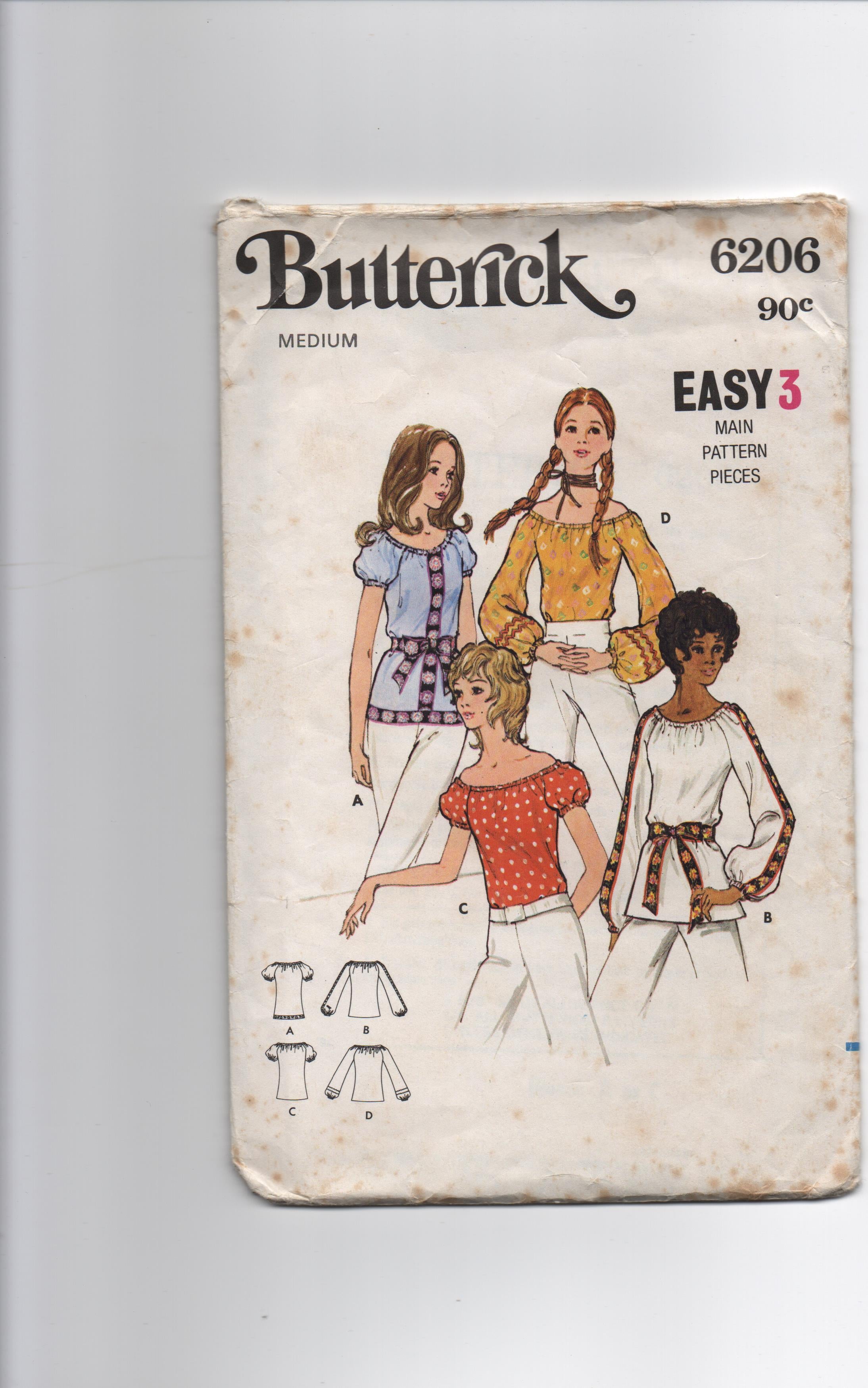 Butterick 6206 vintage 1970s peasant blouse pattern