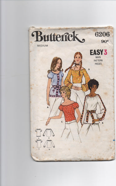 Butterick 6206 vintage 1970s peasant blouse pattern