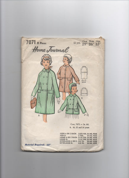 Home journal vintage circa 1960s girl's coat pattern