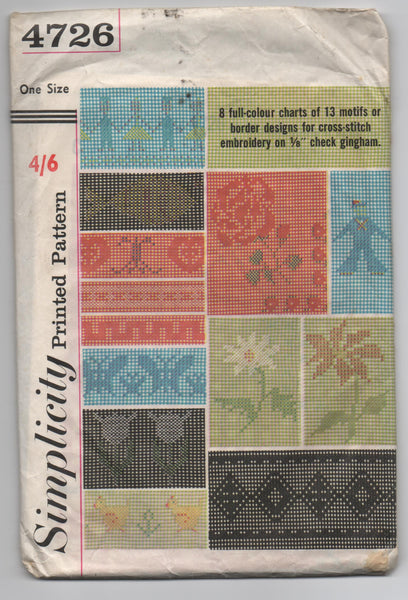 Simplicity 4726 vintage 1960s embroidery charts for cross stitch on gingham