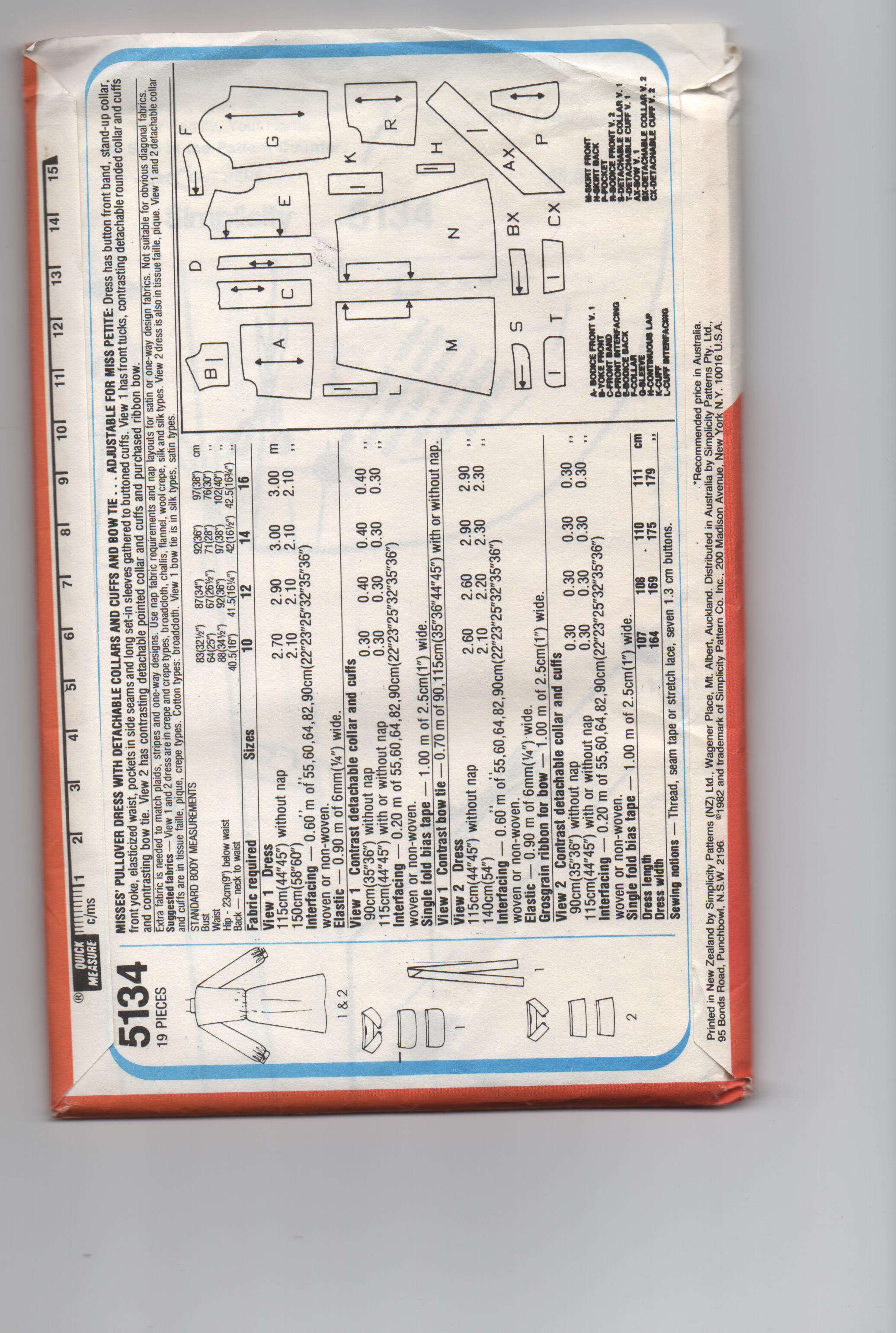 Simplicity 5134 vintage 1980s dress sewing pattern