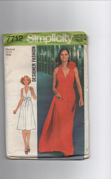 Simplicity 7712 vintage 1970s dress sewing pattern Bust 34-36 inches