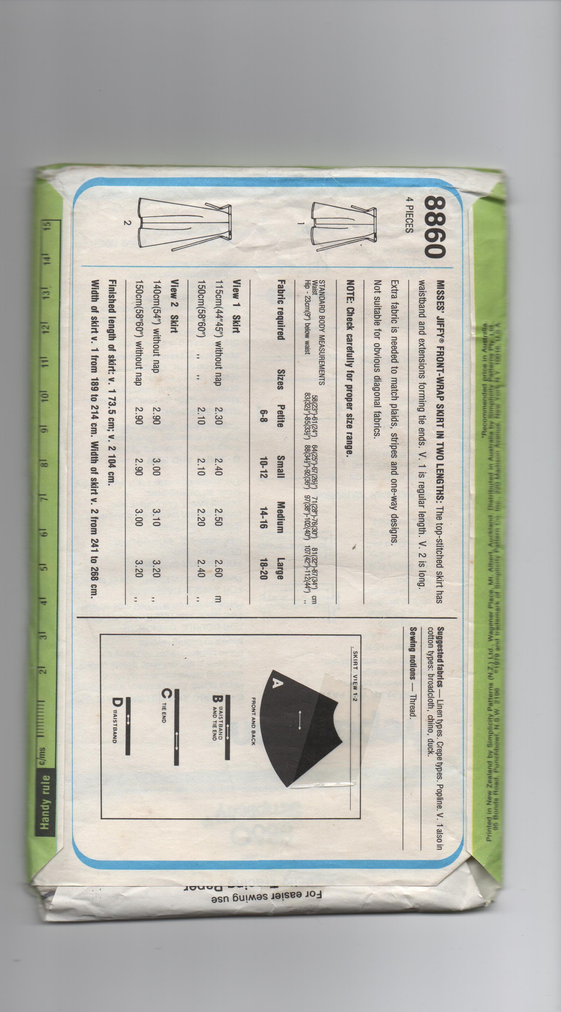 Simplicity 8860 vintage 1970s wrap skirt pattern