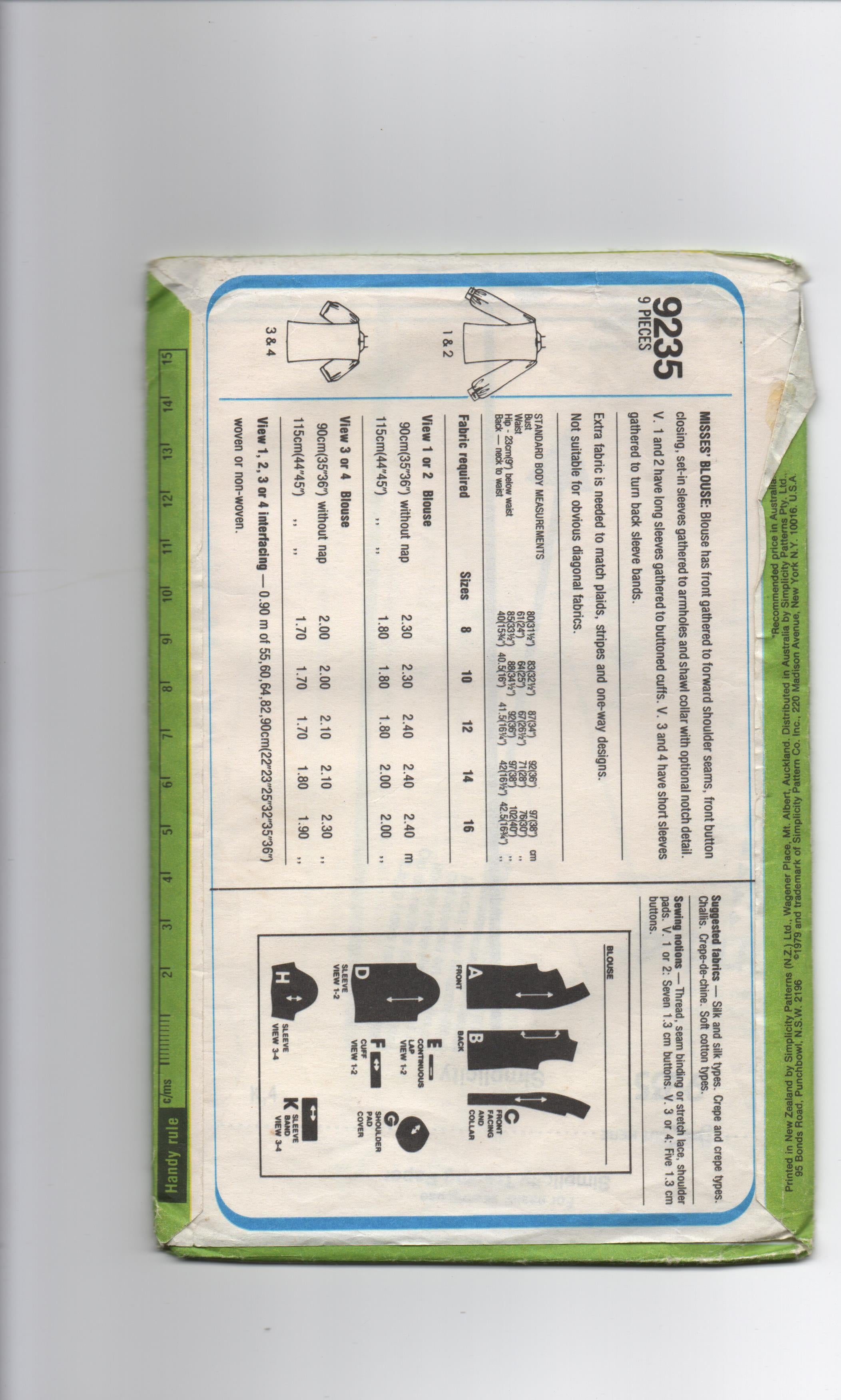 Simplicity 9235 vintage 1970s blouse pattern