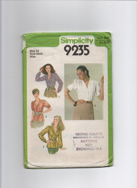 Simplicity 9235 vintage 1970s blouse pattern