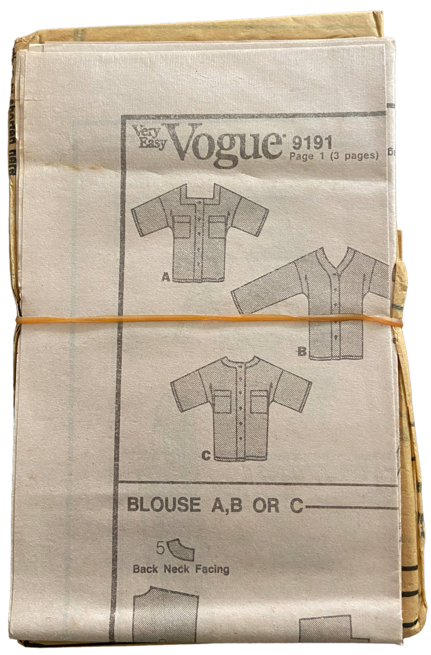 Vintage 1980s Vogue 9191 blouse pattern Bust 31.5,32.5, 34 inches. Wounded bargain.
