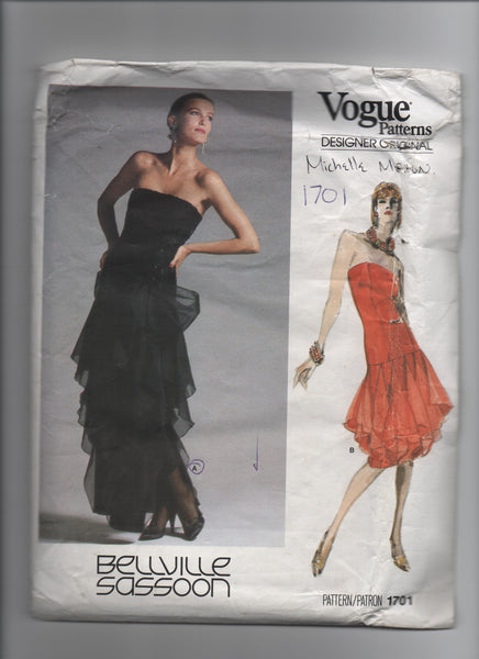 Vogue 1701 Vintage 1980s evening dress pattern. Vogue Designer Original Belville Sassoon Bust 32 1/2 inches