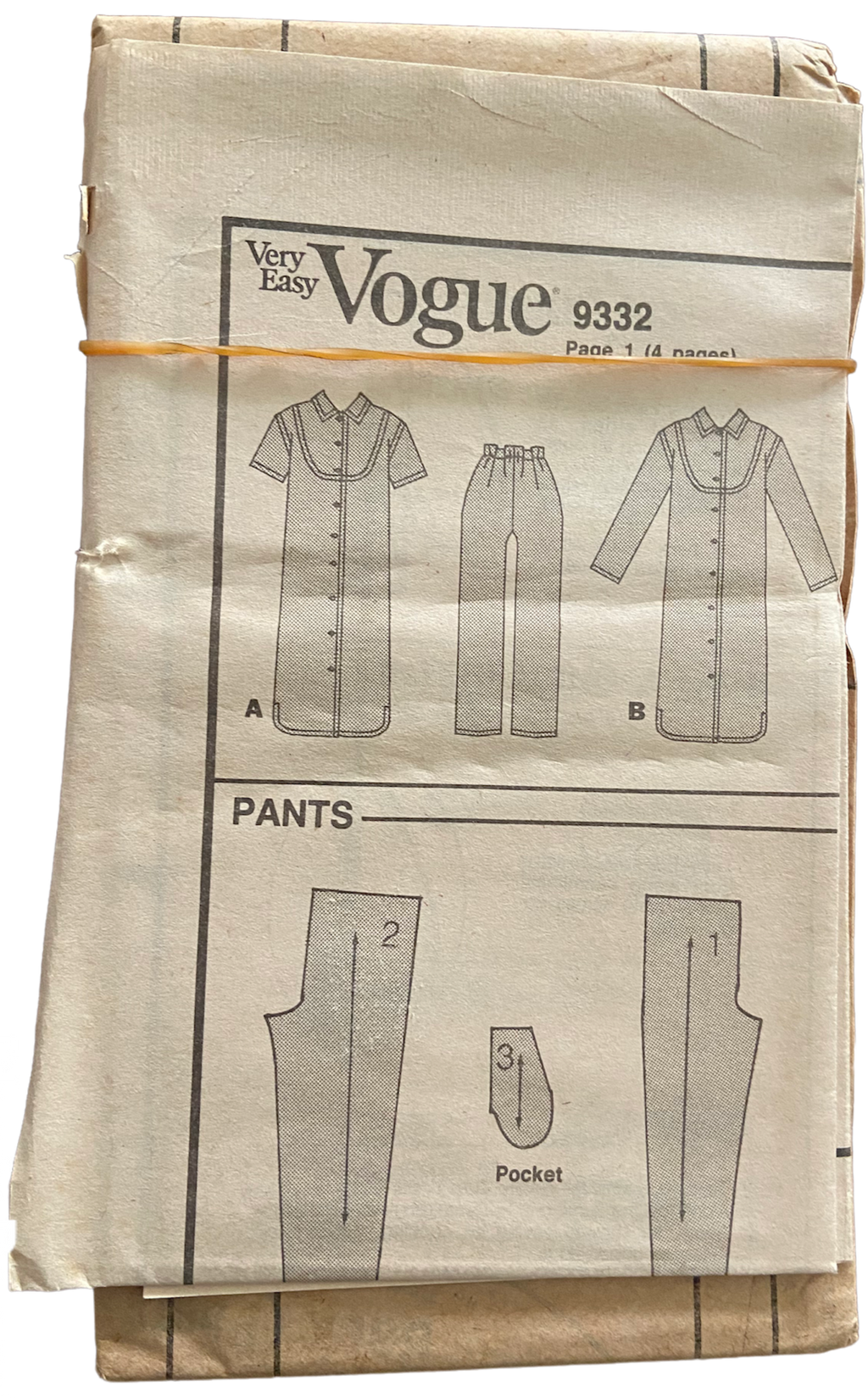 Vintage 1980s Vogue 9332 dress and pants pattern Bust 31.5, 32.5, 34 inches. Wounded bargain.