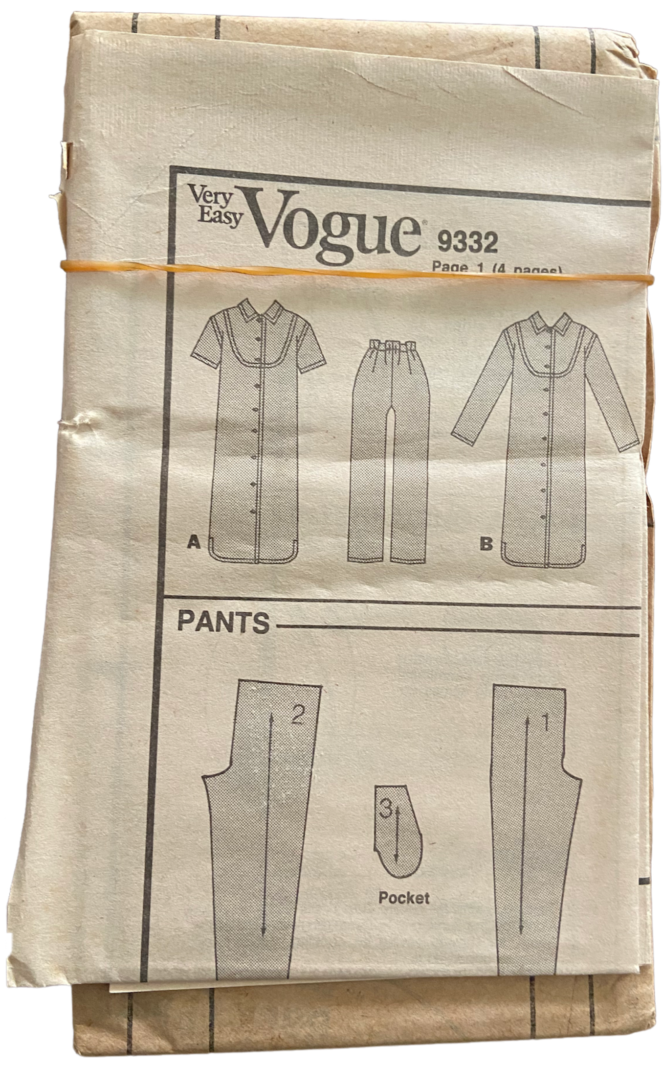Vintage 1980s Vogue 9332 dress and pants pattern Bust 31.5, 32.5, 34 inches. Wounded bargain.