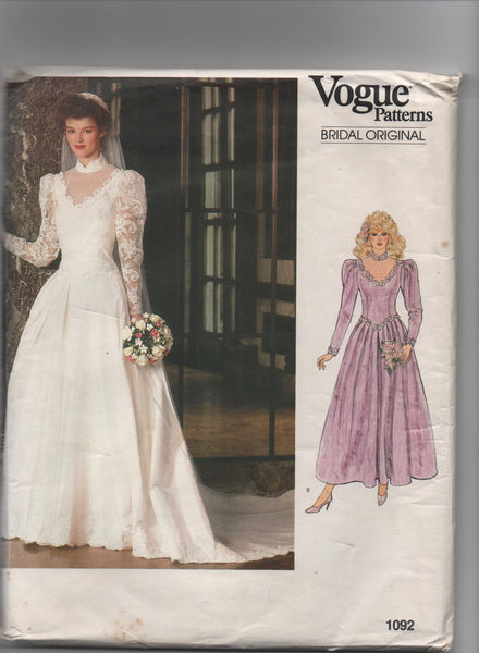 Vogue 1092 vintage 1980s vogue bridal original bridal dress pattern Bust 34 inches