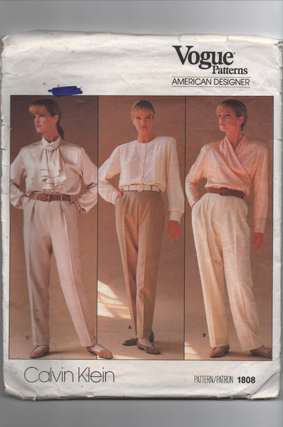 Vogue 1808 vintage 1980s designer Calvin Klein pants sewing pattern
