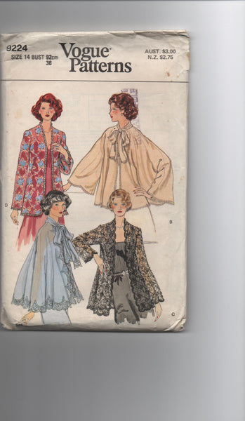 Vogue 9224 vintage 1970s evening jackets pattern Bust 34 inches