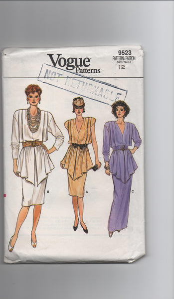 Vogue 9523 vintage 1980s dress sewing pattern Bust 34 inches