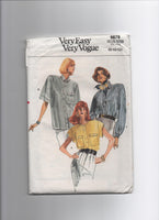Vogue 9879 vintage 1980s blouse sewing pattern Bust 31 1/2, 32 1/2 34 inches