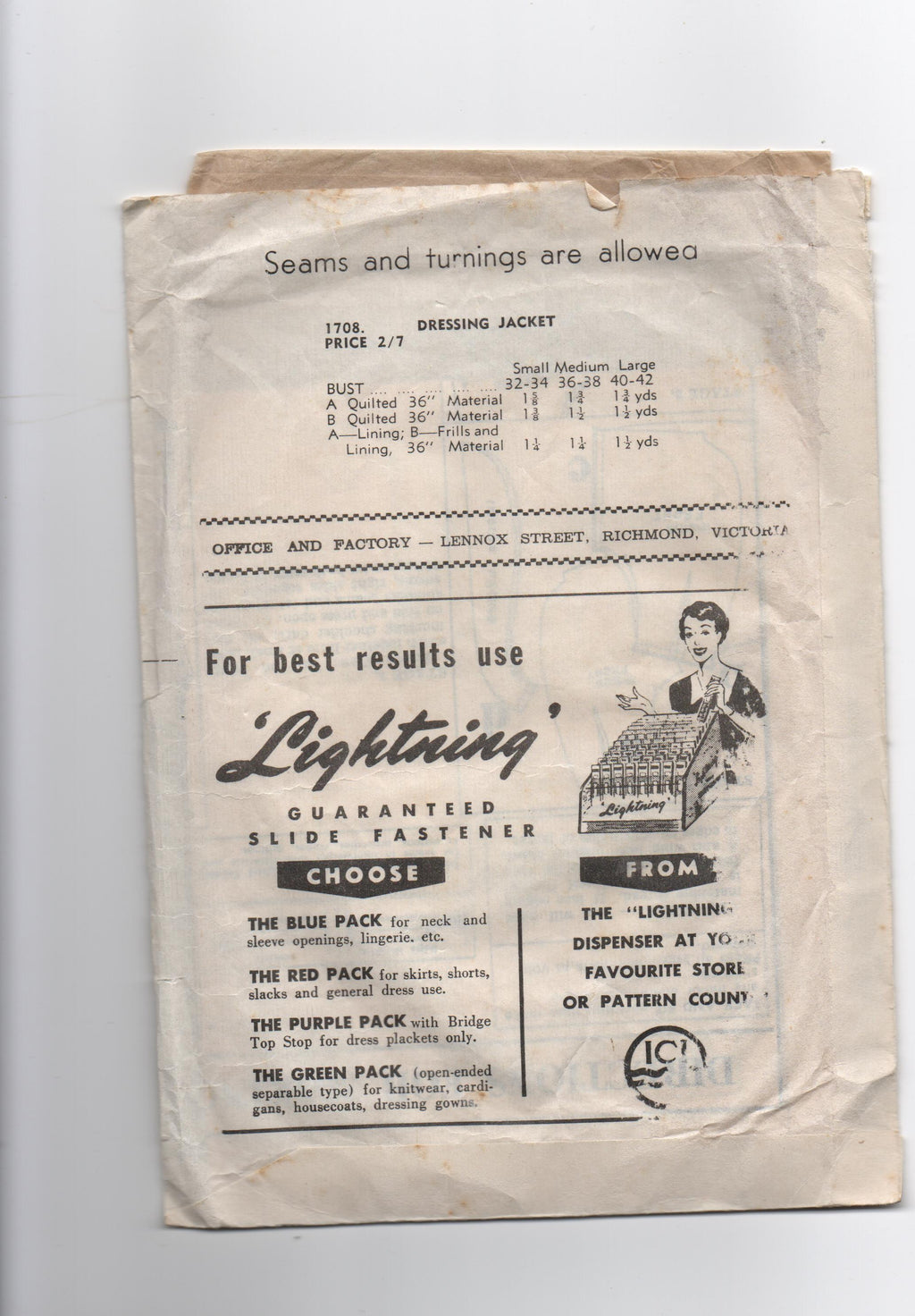 Weigel's 1708 vintage circa 1950s dressing jacket bed jacket sewing pattern Size small